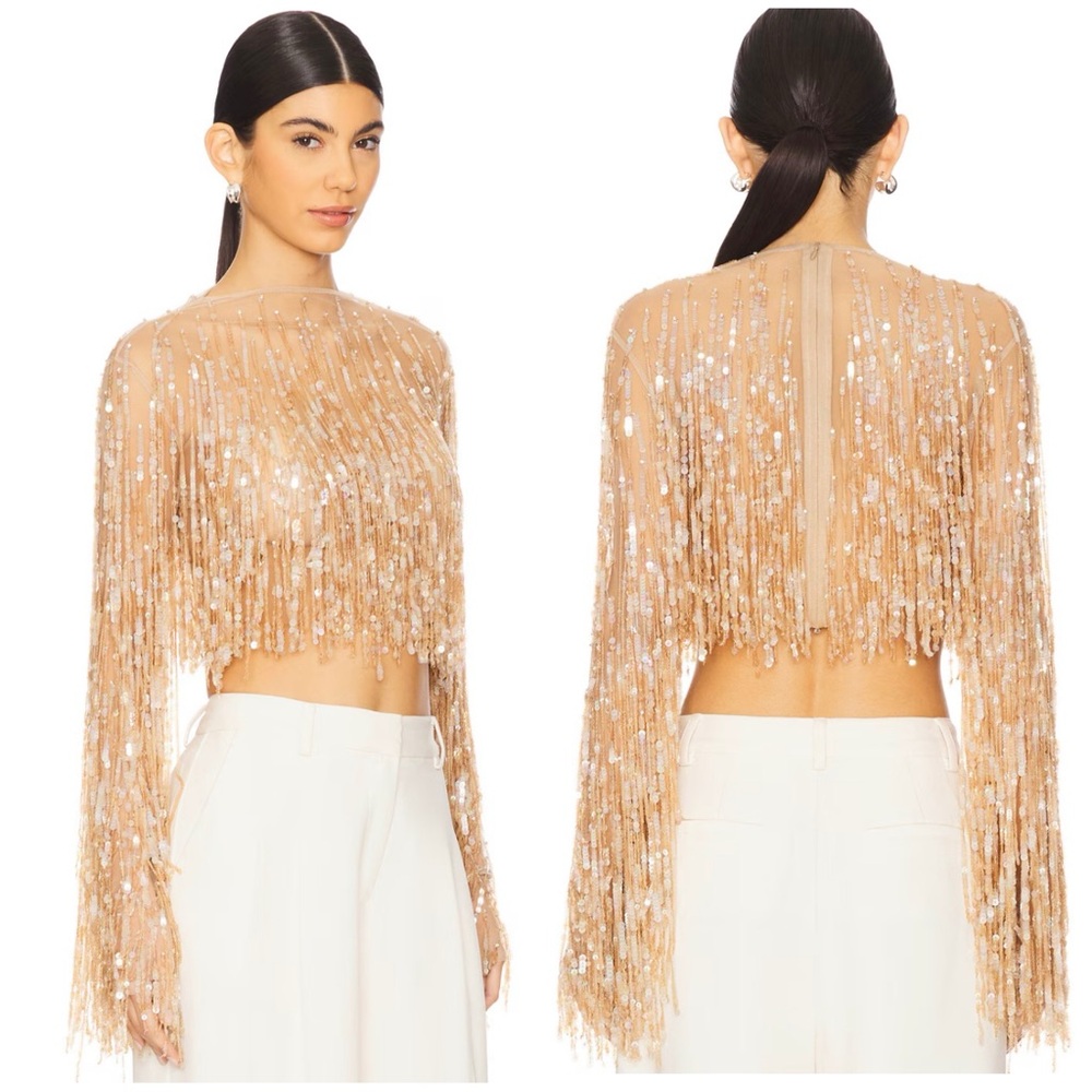 Lapointe Elegant Gold Sequin Crop Top